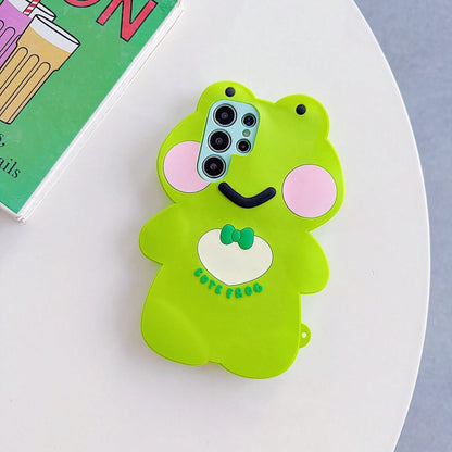 3D Cute Green Bow Silicone Phone Shockproof Protective Cover Fit S26 Ultra/S25/S24 Plus/17 Pro////Daily Shopping Travel Party Outdoor Selfie Use