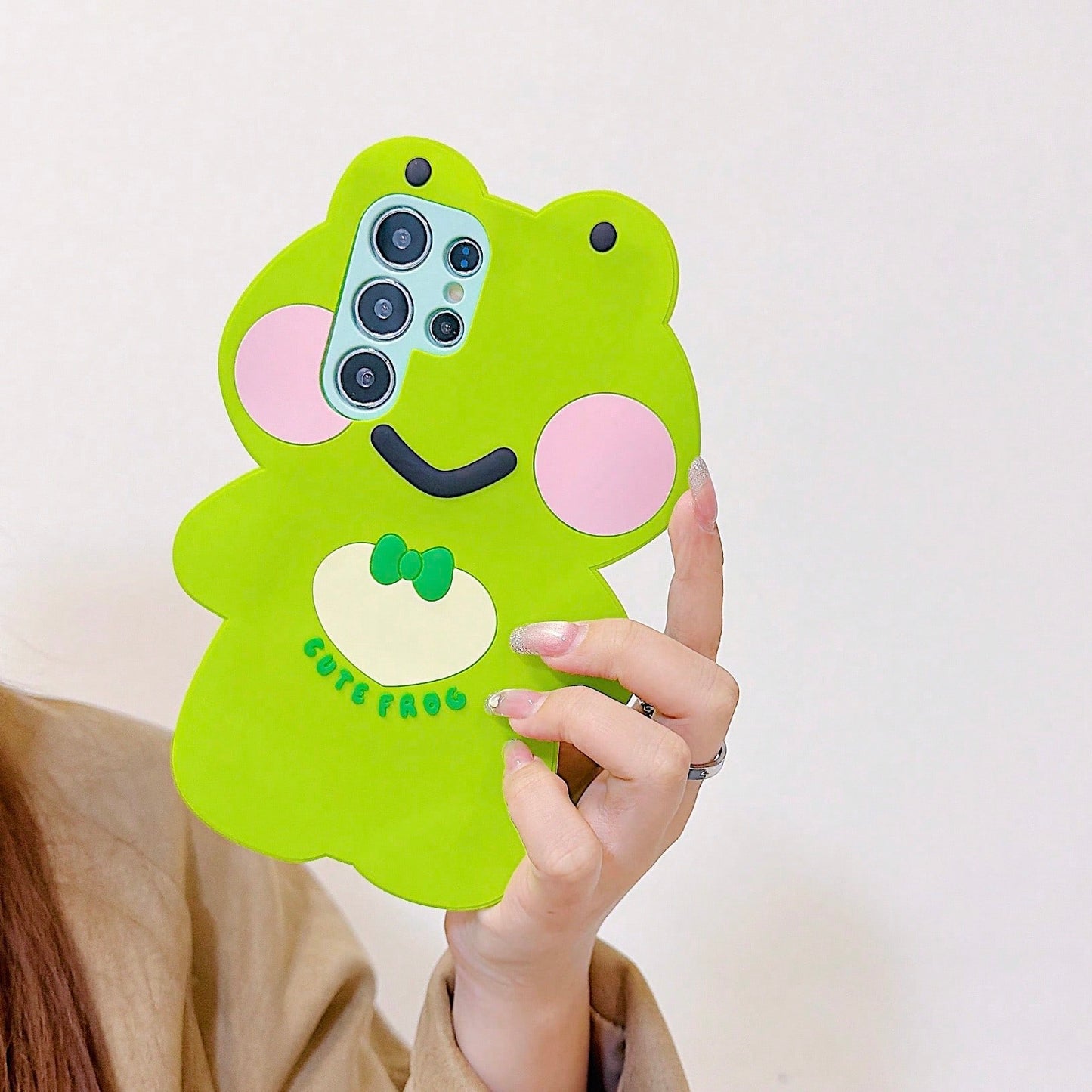 3D Cute Green Bow Silicone Phone Shockproof Protective Cover Fit S26 Ultra/S25/S24 Plus/17 Pro////Daily Shopping Travel Party Outdoor Selfie Use