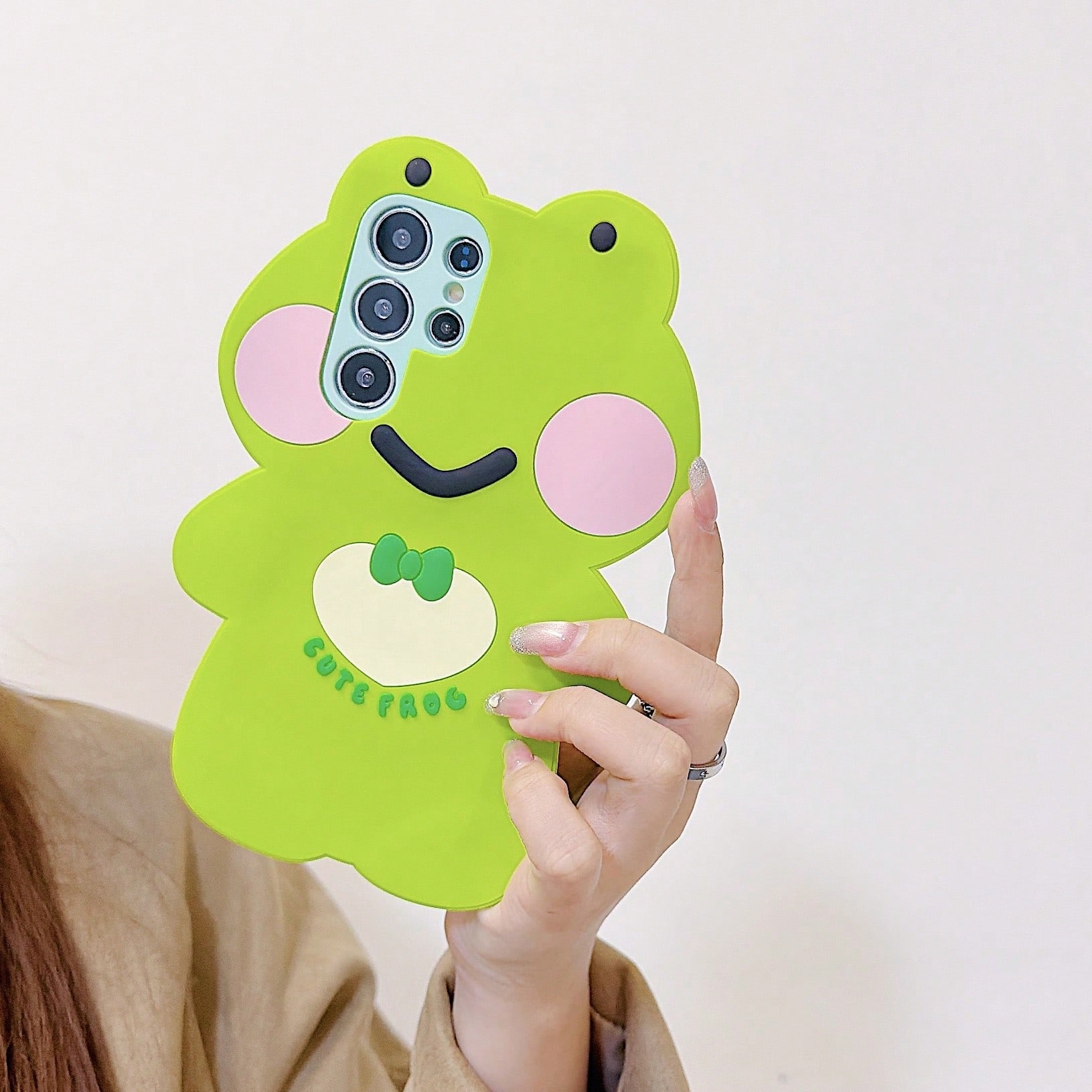 3D Cute Green Bow Silicone Phone Shockproof Protective Cover Fit S26 Ultra/S25/S24 Plus/17 Pro////Daily Shopping Travel Party Outdoor Selfie Use