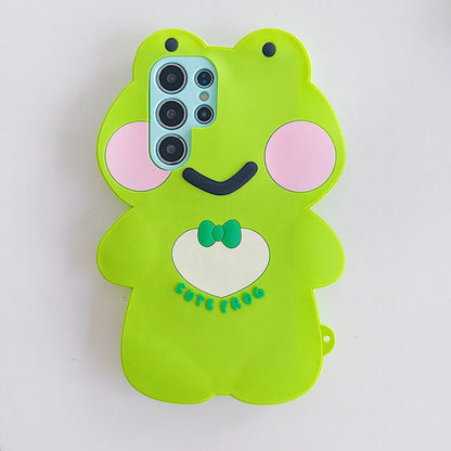3D Cute Green Bow Silicone Phone Shockproof Protective Cover Fit S26 Ultra/S25/S24 Plus/17 Pro////Daily Shopping Travel Party Outdoor Selfie Use