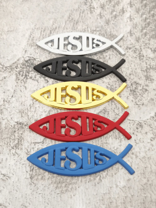 3D Metal Jesus Fish Car Emblem Sticker, Personalized Decorative Christian Jesus Fish Symbol Car Body Decal Badge Sticker
