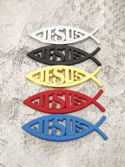 3D Metal Jesus Fish Car Emblem Sticker, Personalized Decorative Christian Jesus Fish Symbol Car Body Decal Badge Sticker