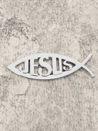 3D Metal Jesus Fish Car Emblem Sticker, Personalized Decorative Christian Jesus Fish Symbol Car Body Decal Badge Sticker