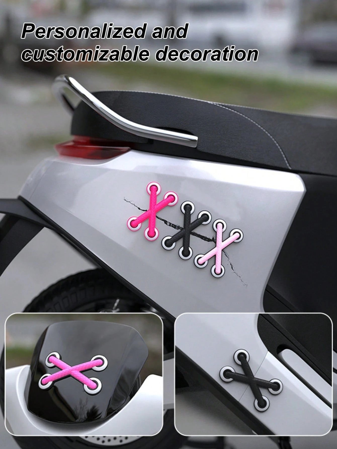 3D Shoelace Car Sticker, Creative Scratch Cover Decal, Suitable For Cars, Motorcycles And Scooters, Universal DIY Car Body Bumper Decoration Patch, Creative Car Exterior Accessory