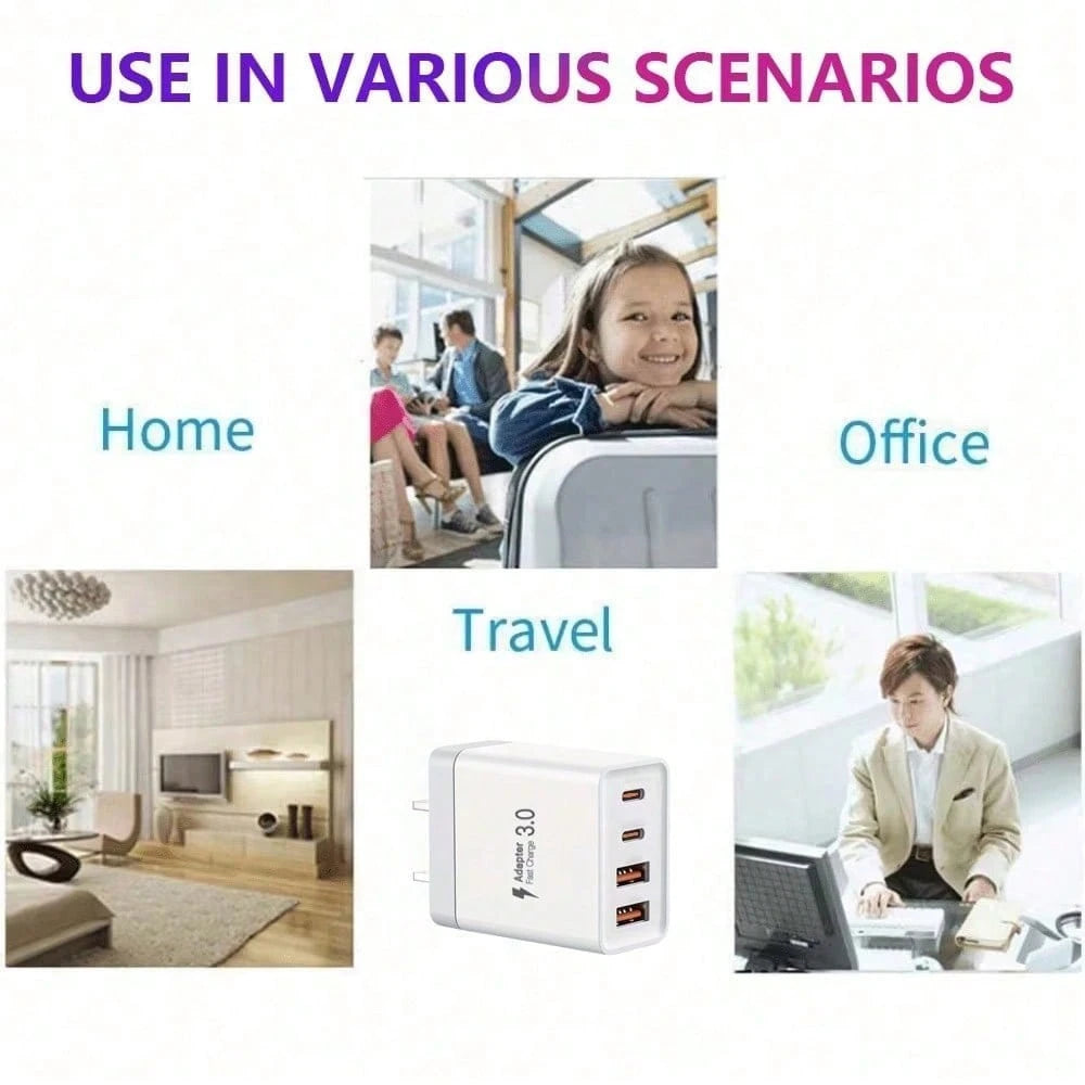 3PCS/2PCS/1PC 55W Super-Fast 4-Port Charger – Featuring 2 USB-A Ports And 2 USB-C Ports. Perfect For Home, Office, And Travel Use.