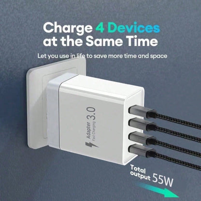 3PCS/2PCS/1PC 55W Super-Fast 4-Port Charger – Featuring 2 USB-A Ports And 2 USB-C Ports. Perfect For Home, Office, And Travel Use.