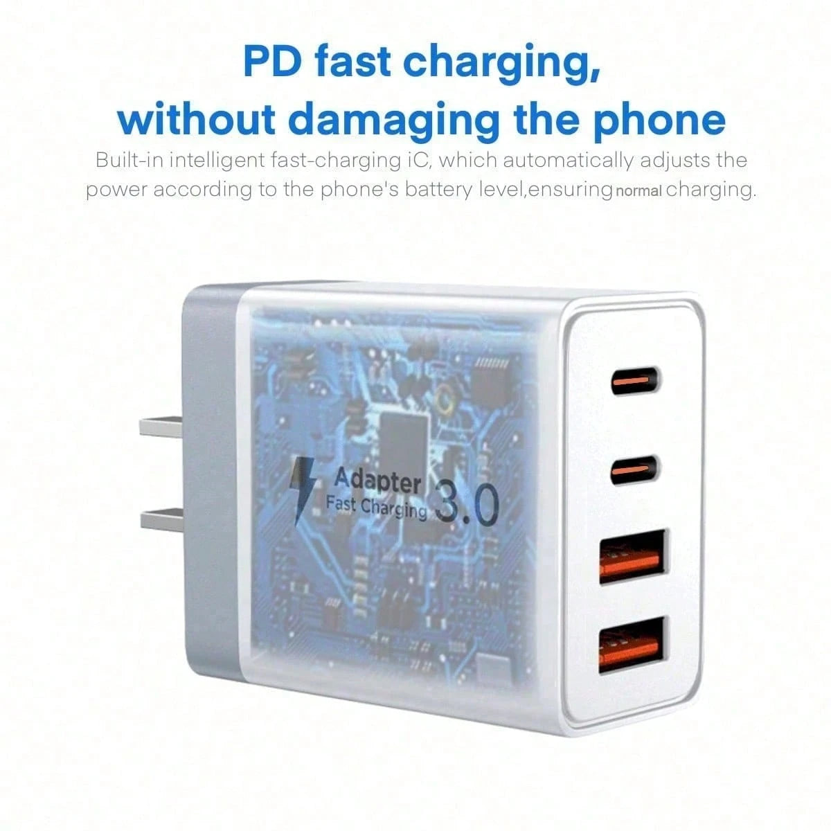 3PCS/2PCS/1PC 55W Super-Fast 4-Port Charger – Featuring 2 USB-A Ports And 2 USB-C Ports. Perfect For Home, Office, And Travel Use.