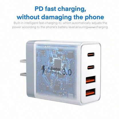 3PCS/2PCS/1PC 55W Super-Fast 4-Port Charger – Featuring 2 USB-A Ports And 2 USB-C Ports. Perfect For Home, Office, And Travel Use.