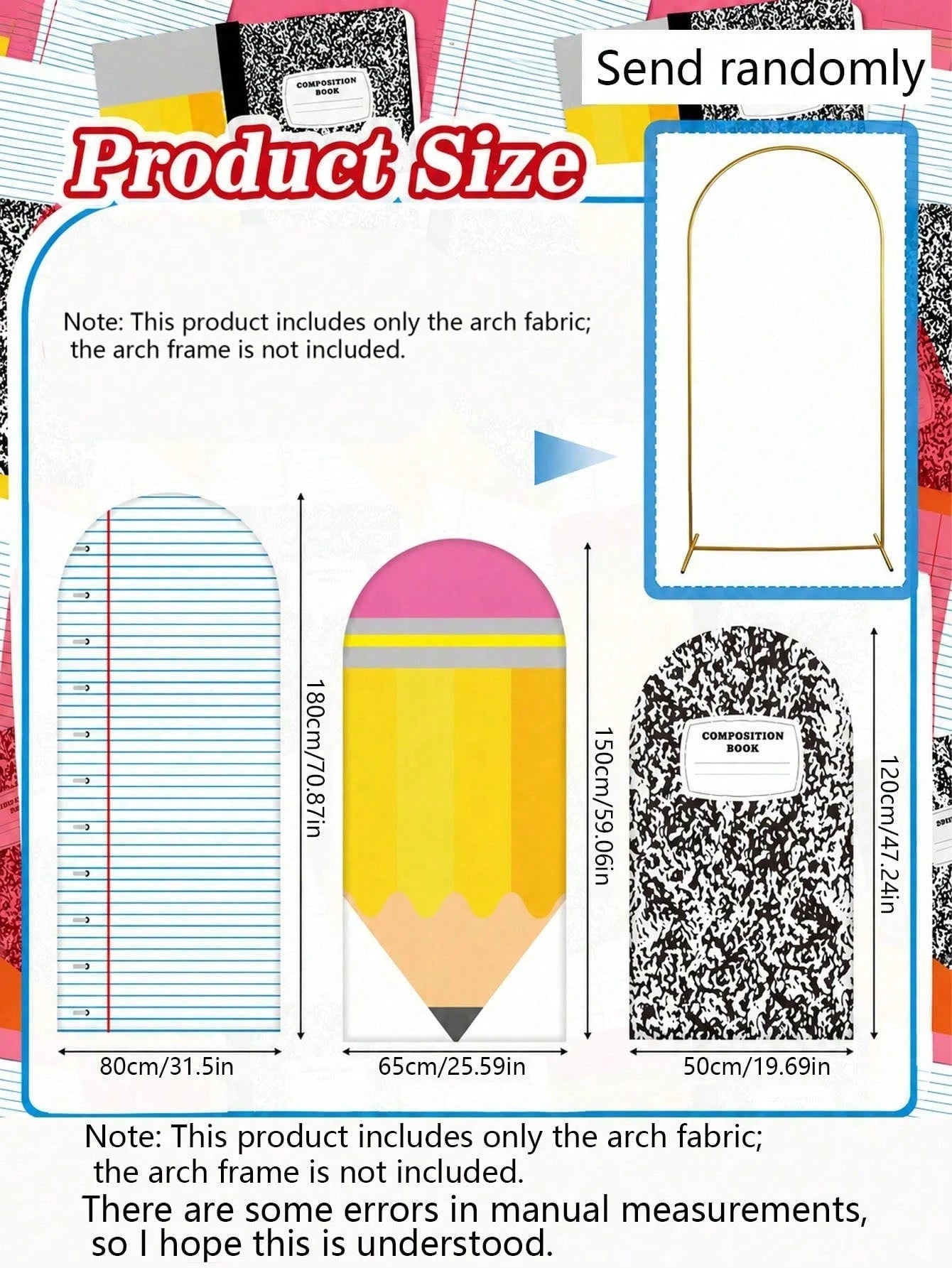 3pcs-Back To School Season Decorative Arch-Shaped Polyester Backdrop Cover, Notebook Paper Pencil Pattern Composition Round Top Background Cover, First Day Of School Classroom Decoration, Suitable For