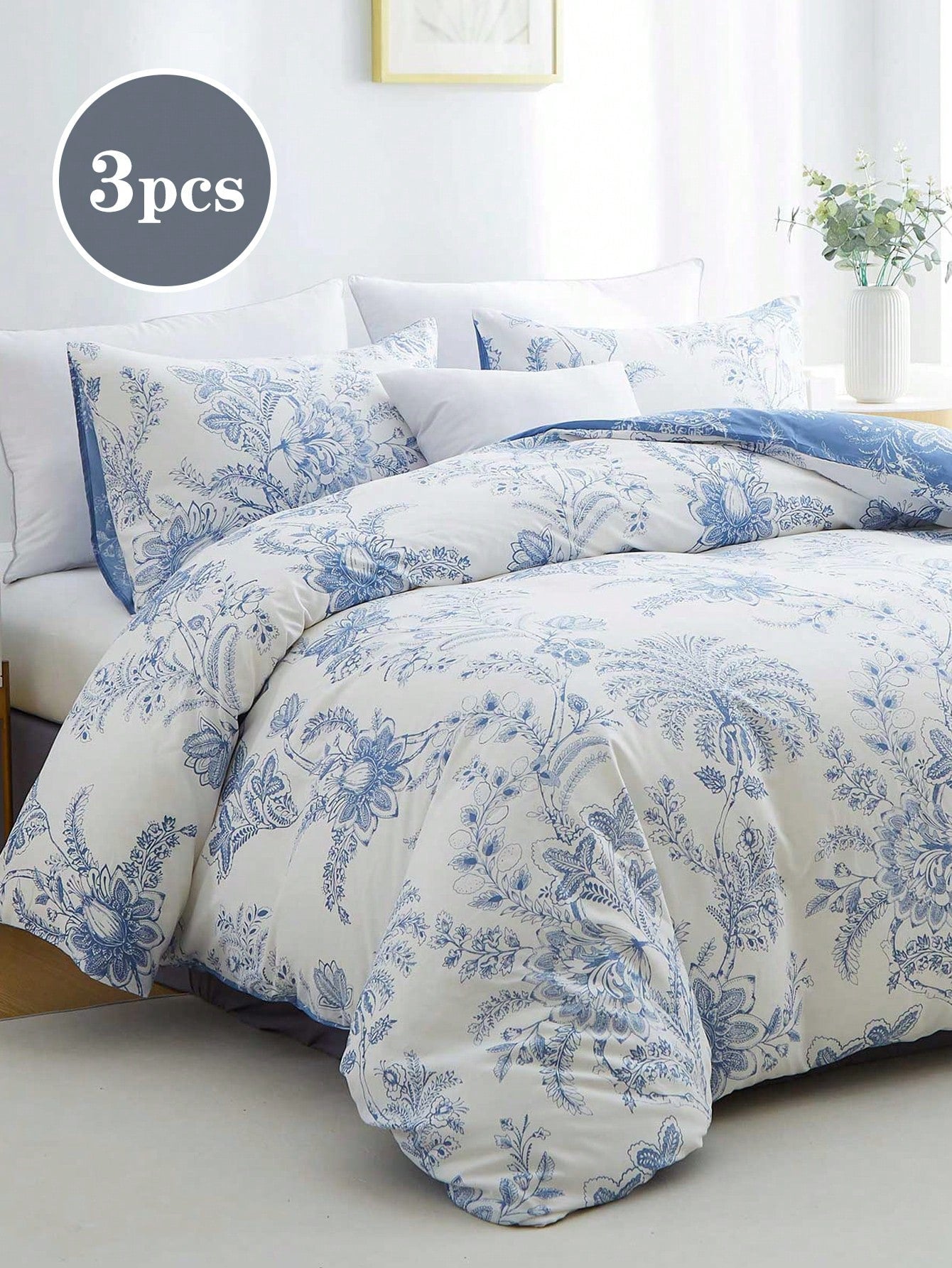 3pcs Floral Pattern Duvet Cover Set, Bedding, Super Soft & Skin-Friendly Duvet Cover, Washed, Floral Print Duvet Cover Set, Includes Pillow Case, Excludes Comforter, Suitable For Single Bed, Double Be