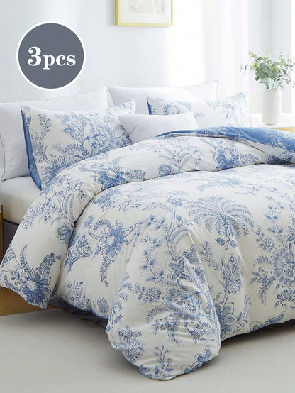 3pcs Floral Pattern Duvet Cover Set, Bedding, Super Soft & Skin-Friendly Duvet Cover, Washed, Floral Print Duvet Cover Set, Includes Pillow Case, Excludes Comforter, Suitable For Single Bed, Double Be