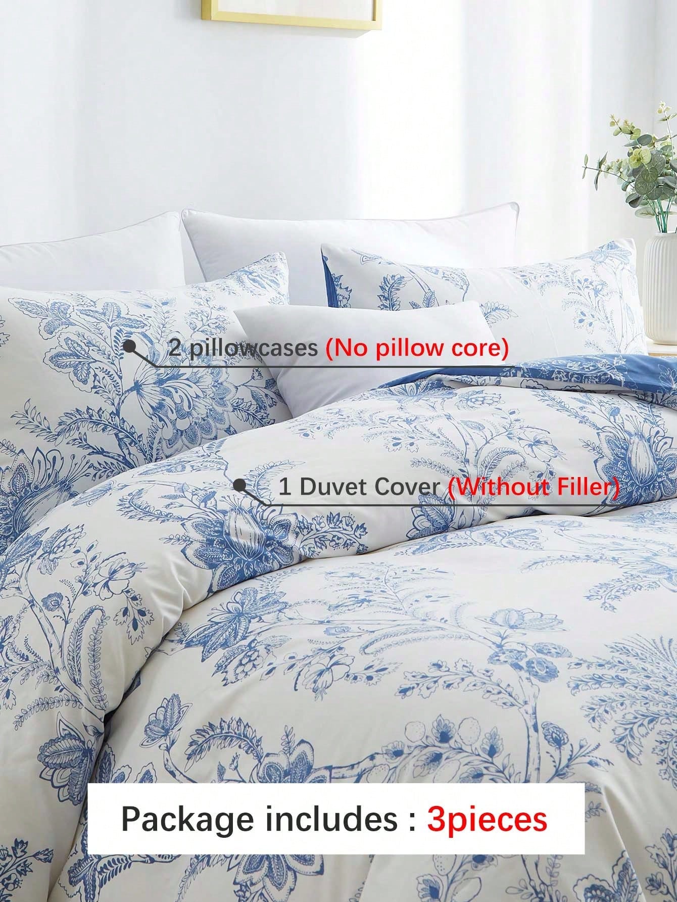 3pcs Floral Pattern Duvet Cover Set, Bedding, Super Soft & Skin-Friendly Duvet Cover, Washed, Floral Print Duvet Cover Set, Includes Pillow Case, Excludes Comforter, Suitable For Single Bed, Double Be