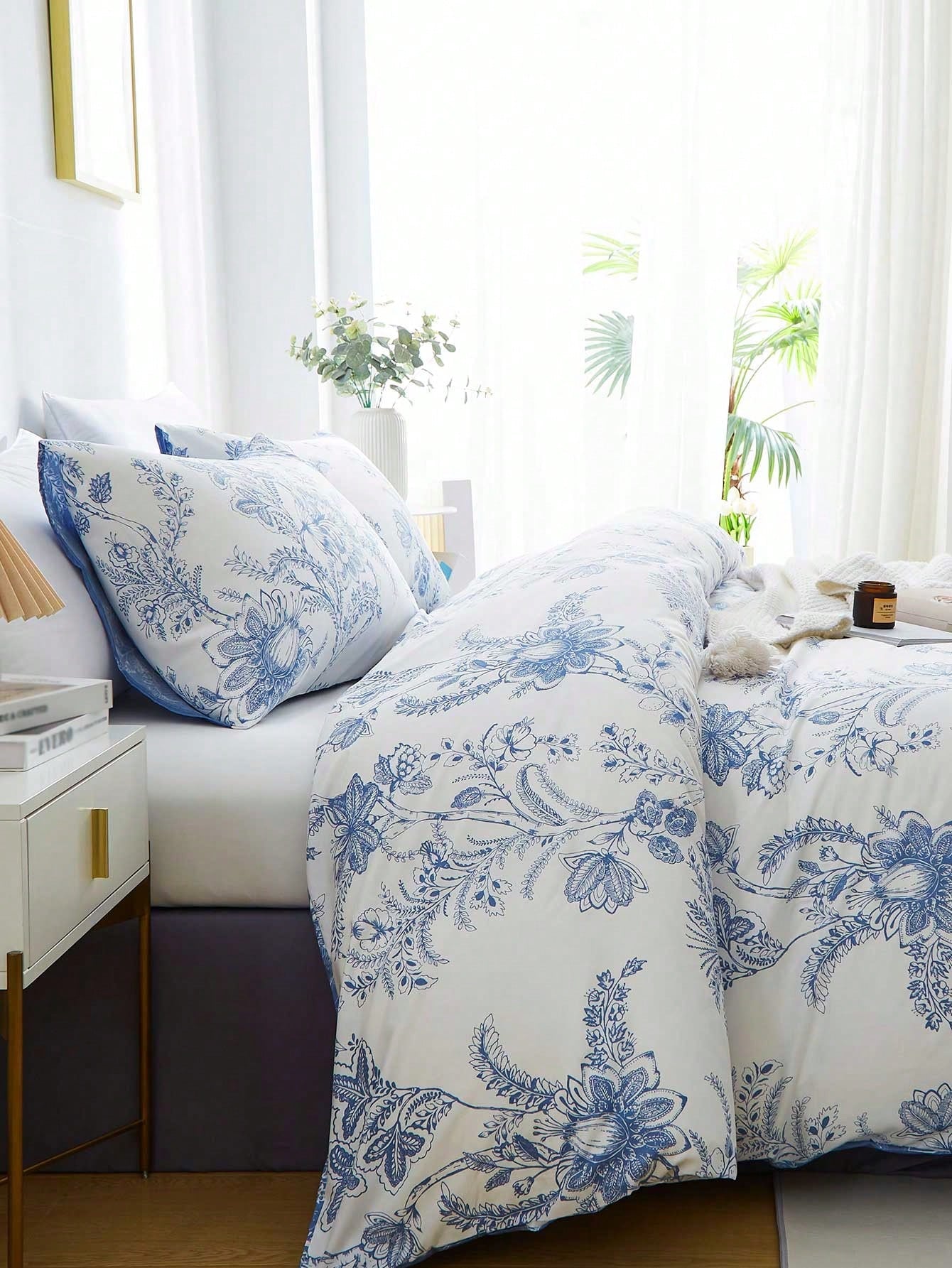 3pcs Floral Pattern Duvet Cover Set, Bedding, Super Soft & Skin-Friendly Duvet Cover, Washed, Floral Print Duvet Cover Set, Includes Pillow Case, Excludes Comforter, Suitable For Single Bed, Double Be