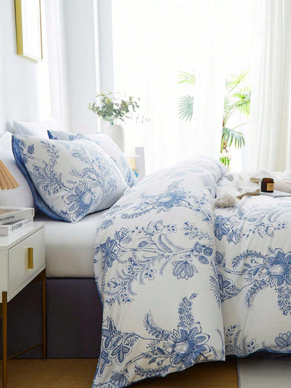 3pcs Floral Pattern Duvet Cover Set, Bedding, Super Soft & Skin-Friendly Duvet Cover, Washed, Floral Print Duvet Cover Set, Includes Pillow Case, Excludes Comforter, Suitable For Single Bed, Double Be