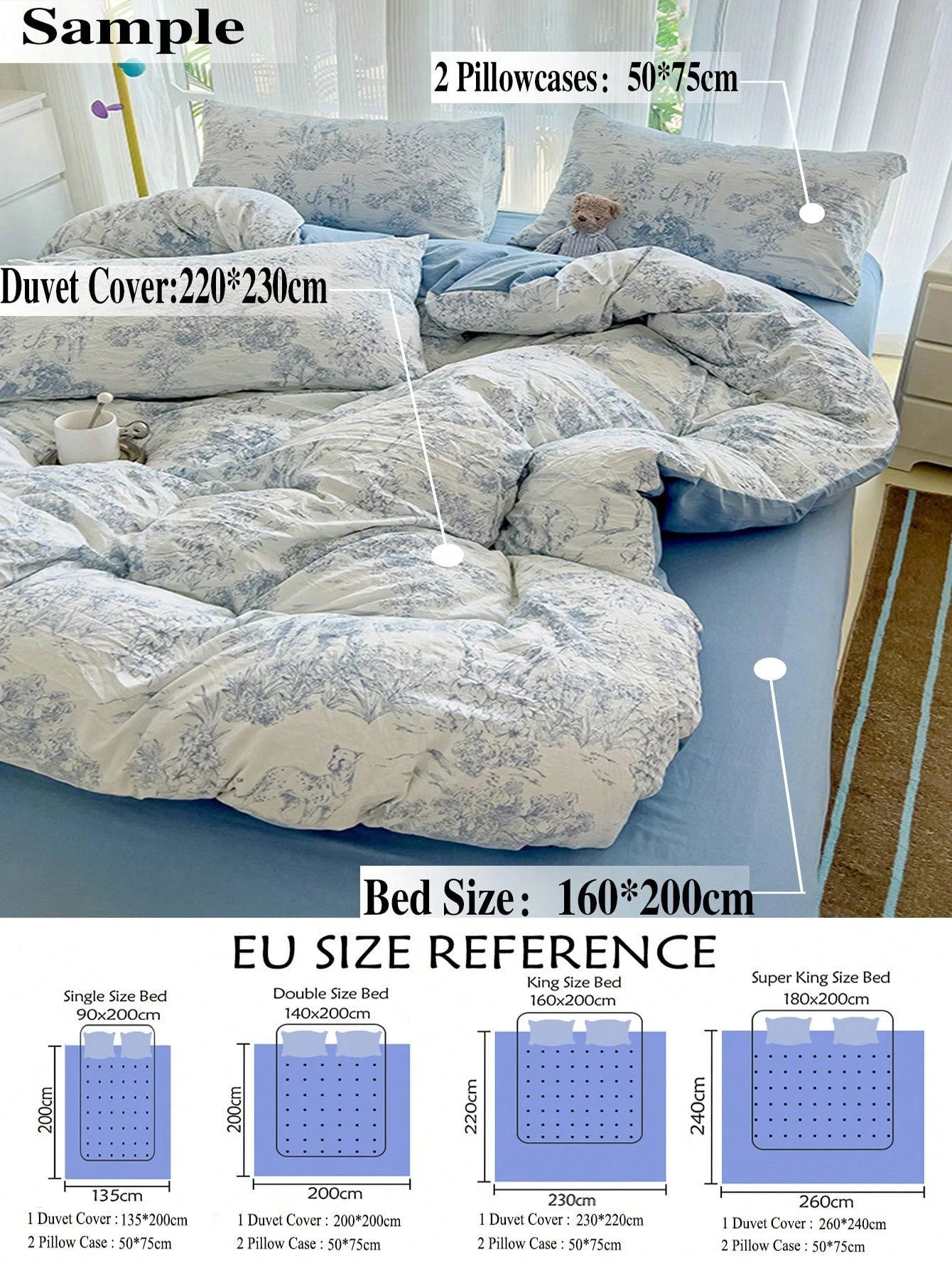 3pcs Light Blue Printed Duvet Cover Set, Super Soft Bedding Set For Dormitory Bedroom, 1 Duvet Cover, 2 Pillowcases, No Filling, Machine Washable