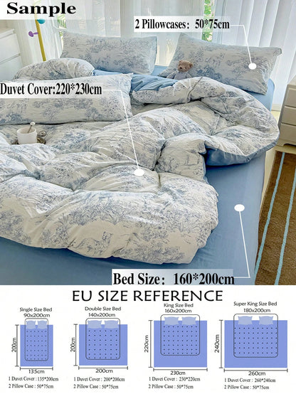 3pcs Light Blue Printed Duvet Cover Set, Super Soft Bedding Set For Dormitory Bedroom, 1 Duvet Cover, 2 Pillowcases, No Filling, Machine Washable