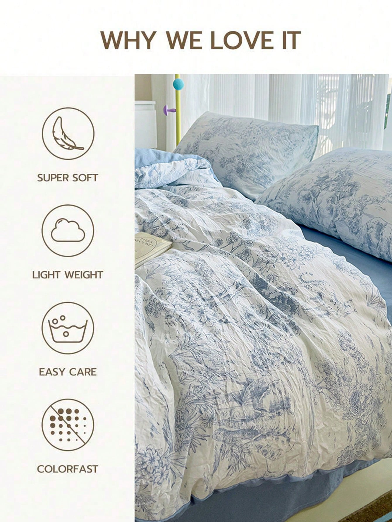 3pcs Light Blue Printed Duvet Cover Set, Super Soft Bedding Set For Dormitory Bedroom, 1 Duvet Cover, 2 Pillowcases, No Filling, Machine Washable