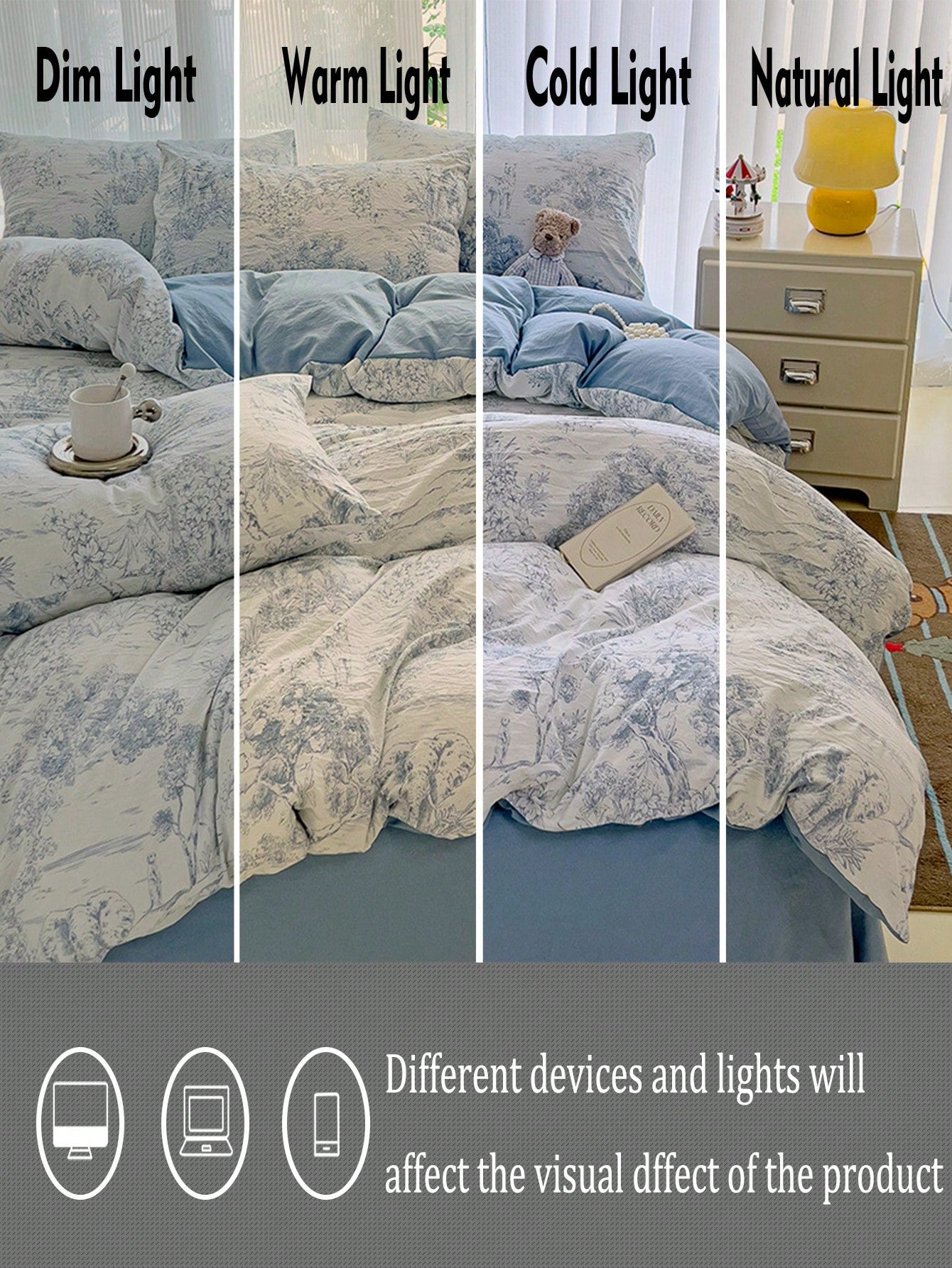 3pcs Light Blue Printed Duvet Cover Set, Super Soft Bedding Set For Dormitory Bedroom, 1 Duvet Cover, 2 Pillowcases, No Filling, Machine Washable