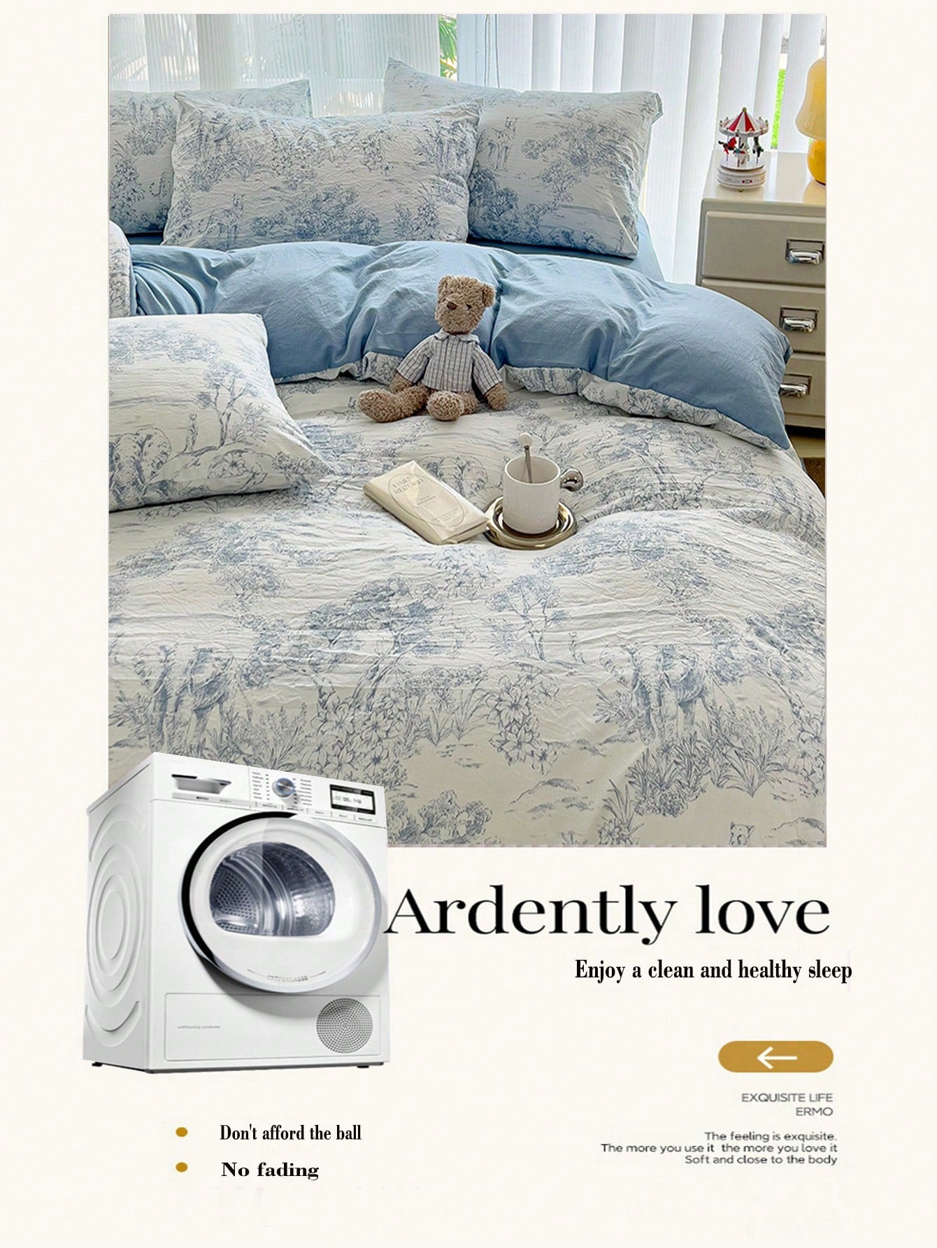3pcs Light Blue Printed Duvet Cover Set, Super Soft Bedding Set For Dormitory Bedroom, 1 Duvet Cover, 2 Pillowcases, No Filling, Machine Washable