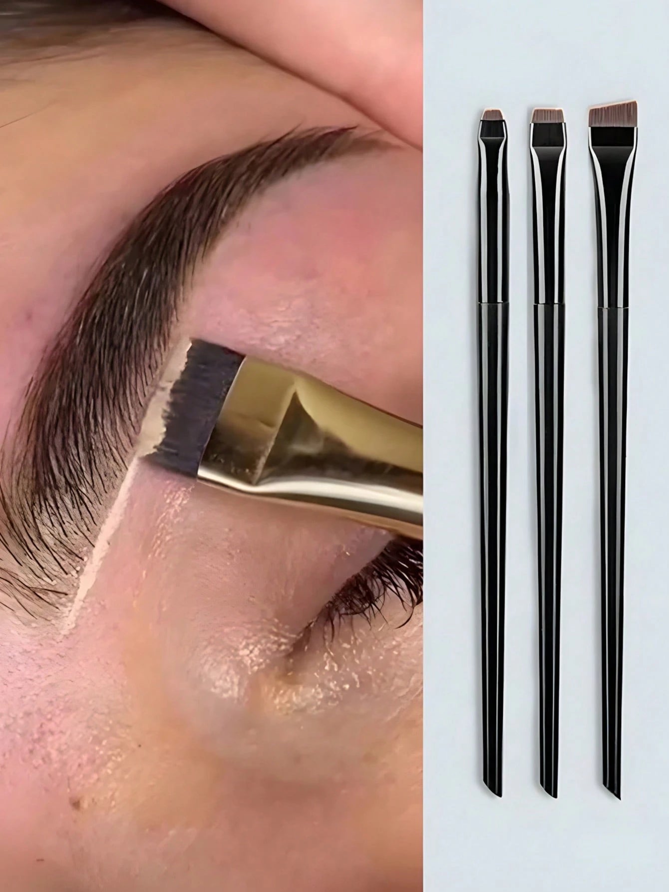 3pcs Makeup Brush Set, Including Angled Eyeliner Brush, Eyebrow Brush, Ultra-Thin Eyeshadow Brush,Foundation Brush,Concealer Brush,Blush Brush,Contour Brush,Blush Brush,Bronzer Brush,Powder Brush,Foun