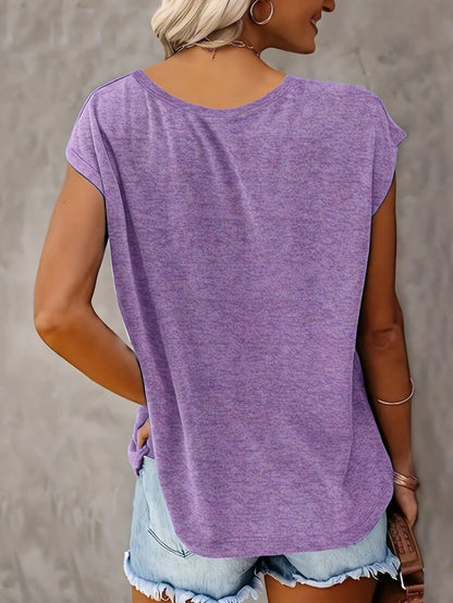 3pcs Plus Size Solid Color V-Neck T-Shirts, Casual Short Sleeve T-Shirts Spring Summer, Women's Clothing