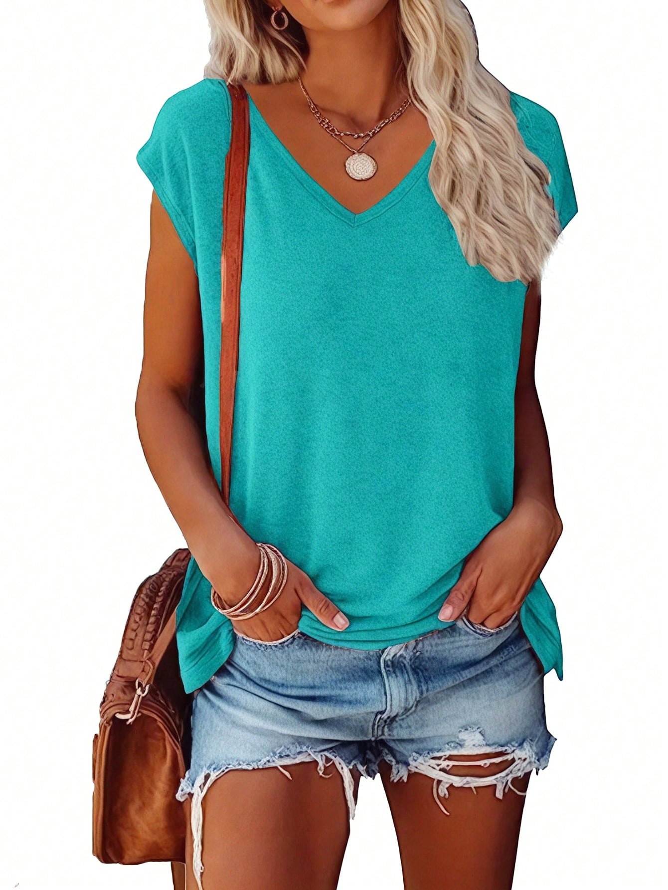 3pcs Plus Size Solid Color V-Neck T-Shirts, Casual Short Sleeve T-Shirts Spring Summer, Women's Clothing