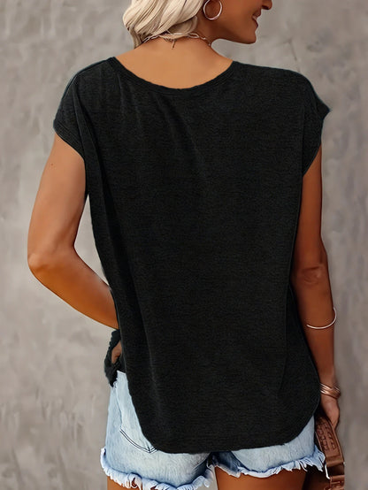 3pcs Plus Size Solid Color V-Neck T-Shirts, Casual Short Sleeve T-Shirts Spring Summer, Women's Clothing