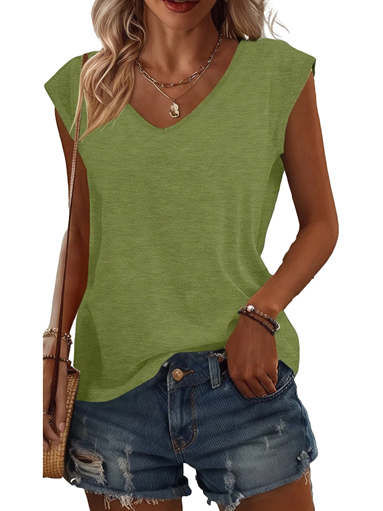 3pcs Plus Size Solid Color V-Neck T-Shirts, Casual Short Sleeve T-Shirts Spring Summer, Women's Clothing