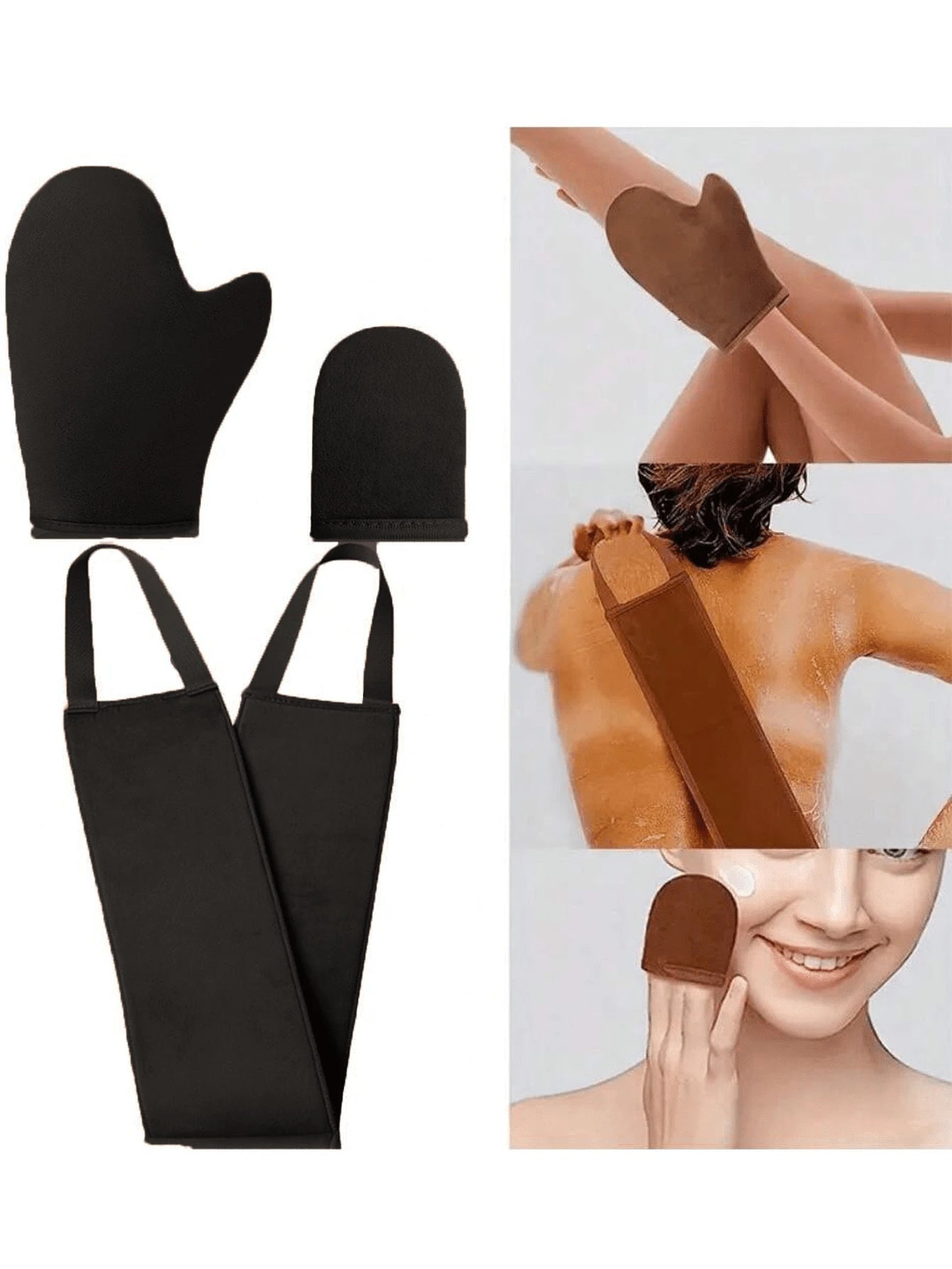 3pcs Self-Tanning Gloves And Back Applicator, Suitable For Face & Body Tanning Gloves, Back Applicator, Body Lotion Applicator Gloves, Quick Tanning Oil And Sunscreen Massage Care