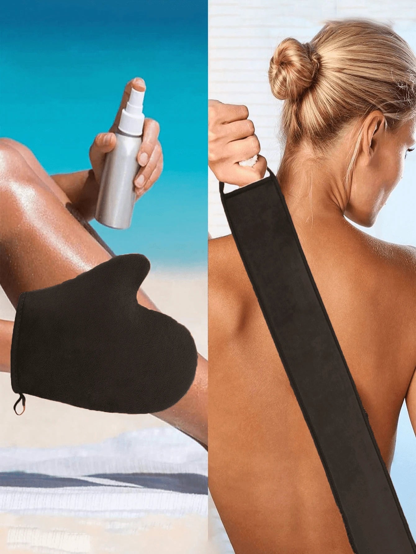 3pcs Self-Tanning Gloves And Back Applicator, Suitable For Face & Body Tanning Gloves, Back Applicator, Body Lotion Applicator Gloves, Quick Tanning Oil And Sunscreen Massage Care