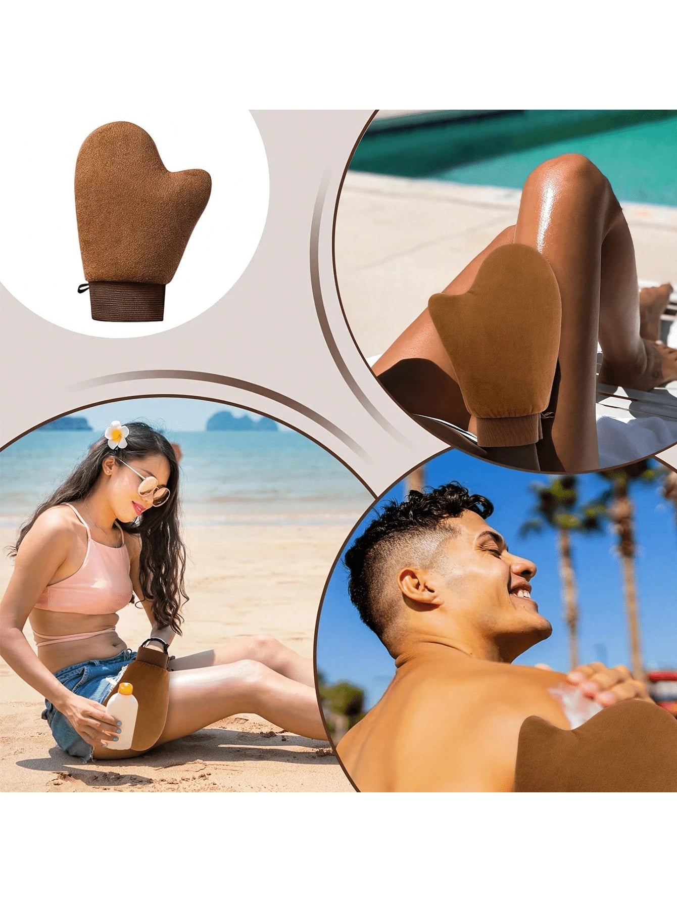 3pcs Self-Tanning Gloves And Back Applicator, Suitable For Face & Body Tanning Gloves, Back Applicator, Body Lotion Applicator Gloves, Quick Tanning Oil And Sunscreen Massage Care