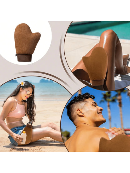 3pcs Self-Tanning Gloves And Back Applicator, Suitable For Face & Body Tanning Gloves, Back Applicator, Body Lotion Applicator Gloves, Quick Tanning Oil And Sunscreen Massage Care