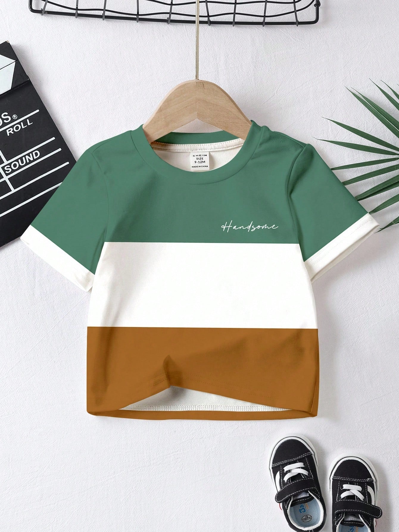 3pcs/Set Baby Boy Casual Short Sleeve T-Shirts,Blue And White Stripe,Summer,Page Boy Classic Colorblock Graphic Printed Tee,Cool Campus Style Tops
