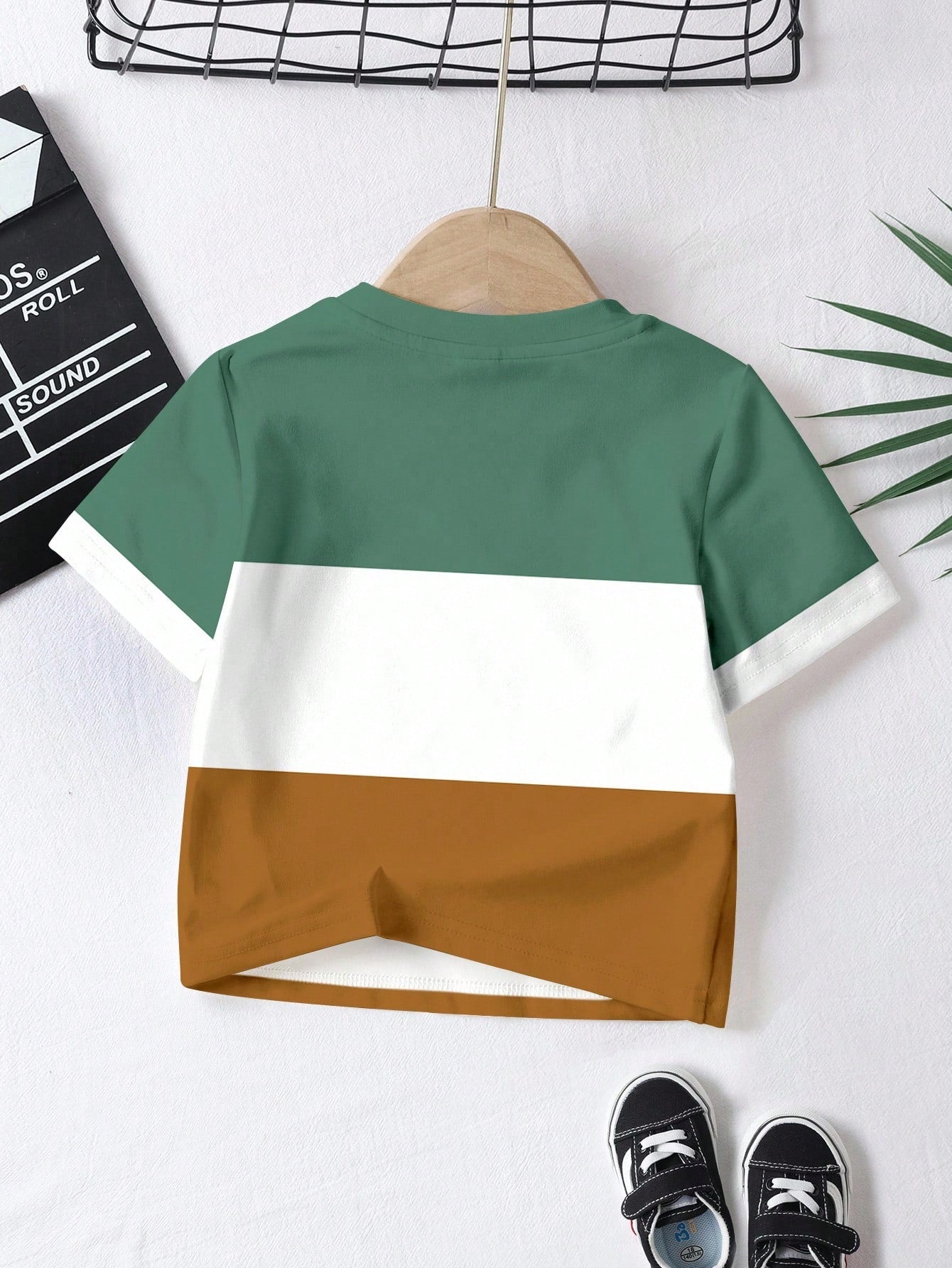 3pcs/Set Baby Boy Casual Short Sleeve T-Shirts,Blue And White Stripe,Summer,Page Boy Classic Colorblock Graphic Printed Tee,Cool Campus Style Tops