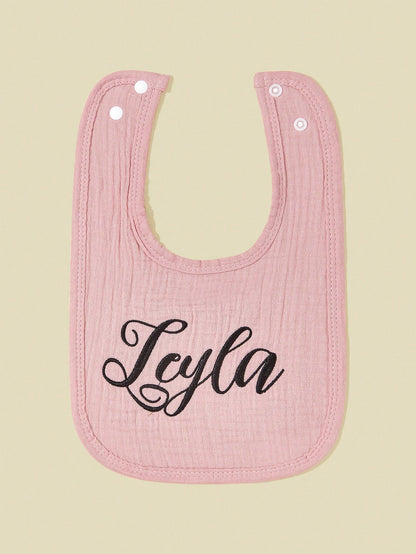 3pcs/Set Customized Baby Bibs, U-Shaped Drool Bibs, Text Embroidered, Pure Cotton Soft & Comfortable, Solid Color, Newborn Gift, Valentine's Day Gift