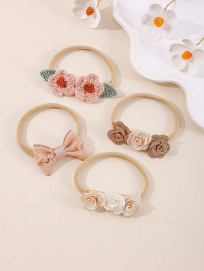 3pcs/Set Cute Baby Girl Headband, Knitted Flower Leaf Bow Hairband, Suitable For Daily Wear And Holiday Use (Paper Card Not Included)