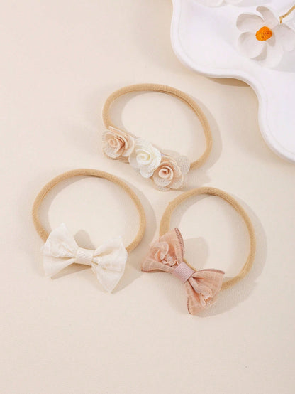3pcs/Set Cute Baby Girl Headband, Knitted Flower Leaf Bow Hairband, Suitable For Daily Wear And Holiday Use (Paper Card Not Included)