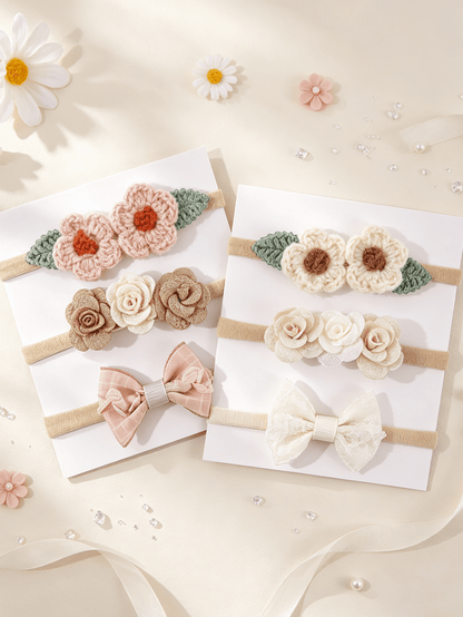 3pcs/Set Cute Baby Girl Headband, Knitted Flower Leaf Bow Hairband, Suitable For Daily Wear And Holiday Use (Paper Card Not Included)