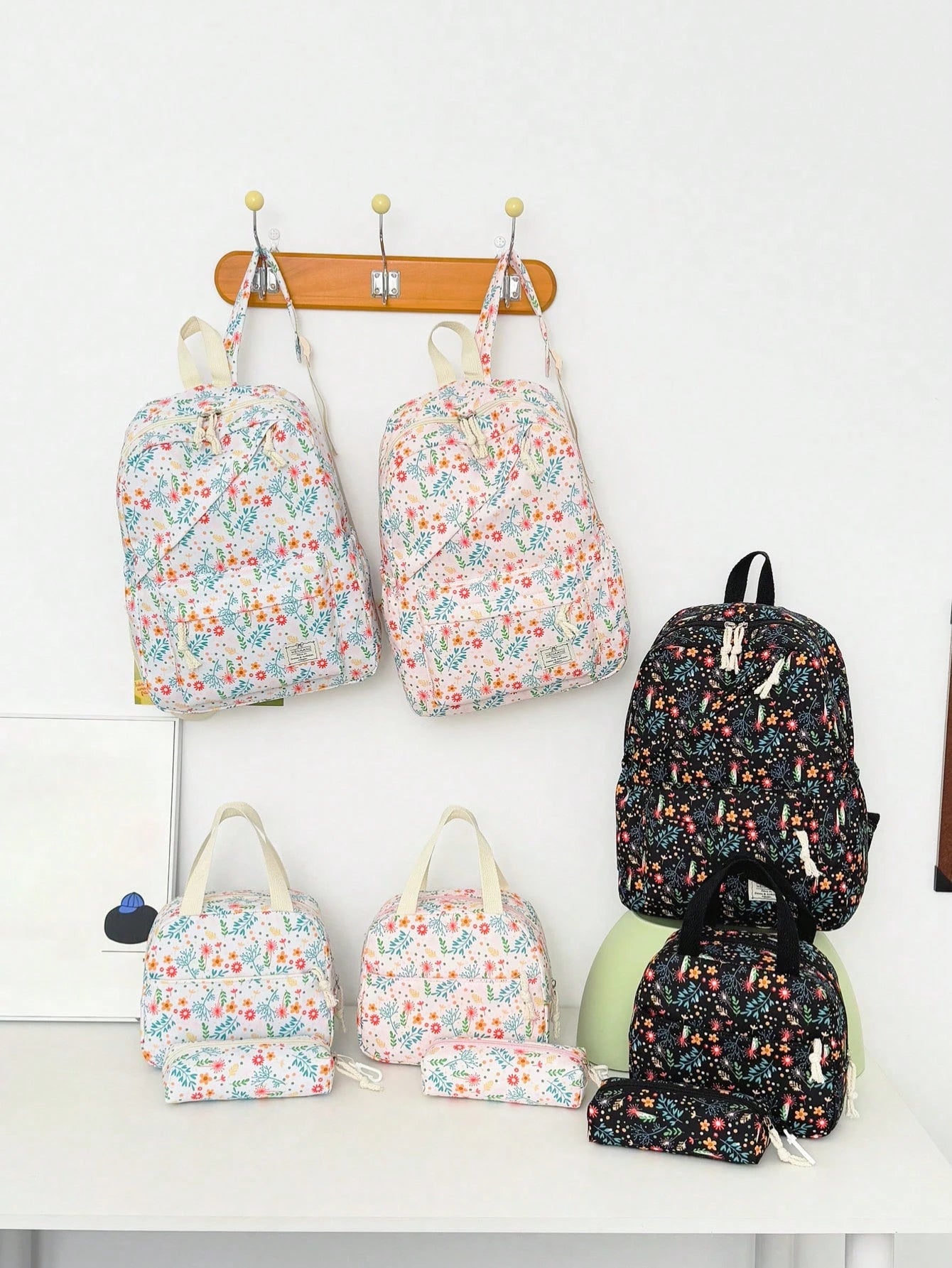 3pcs/Set Fresh Floral Mother-Daughter 3-Piece Backpack Set, Pastoral Small Floral Pattern Backpack Set, Includes Backpack + Lunch Bag + Pencil Case, Large Capacity Layered Storage, Front Zipper Pocket
