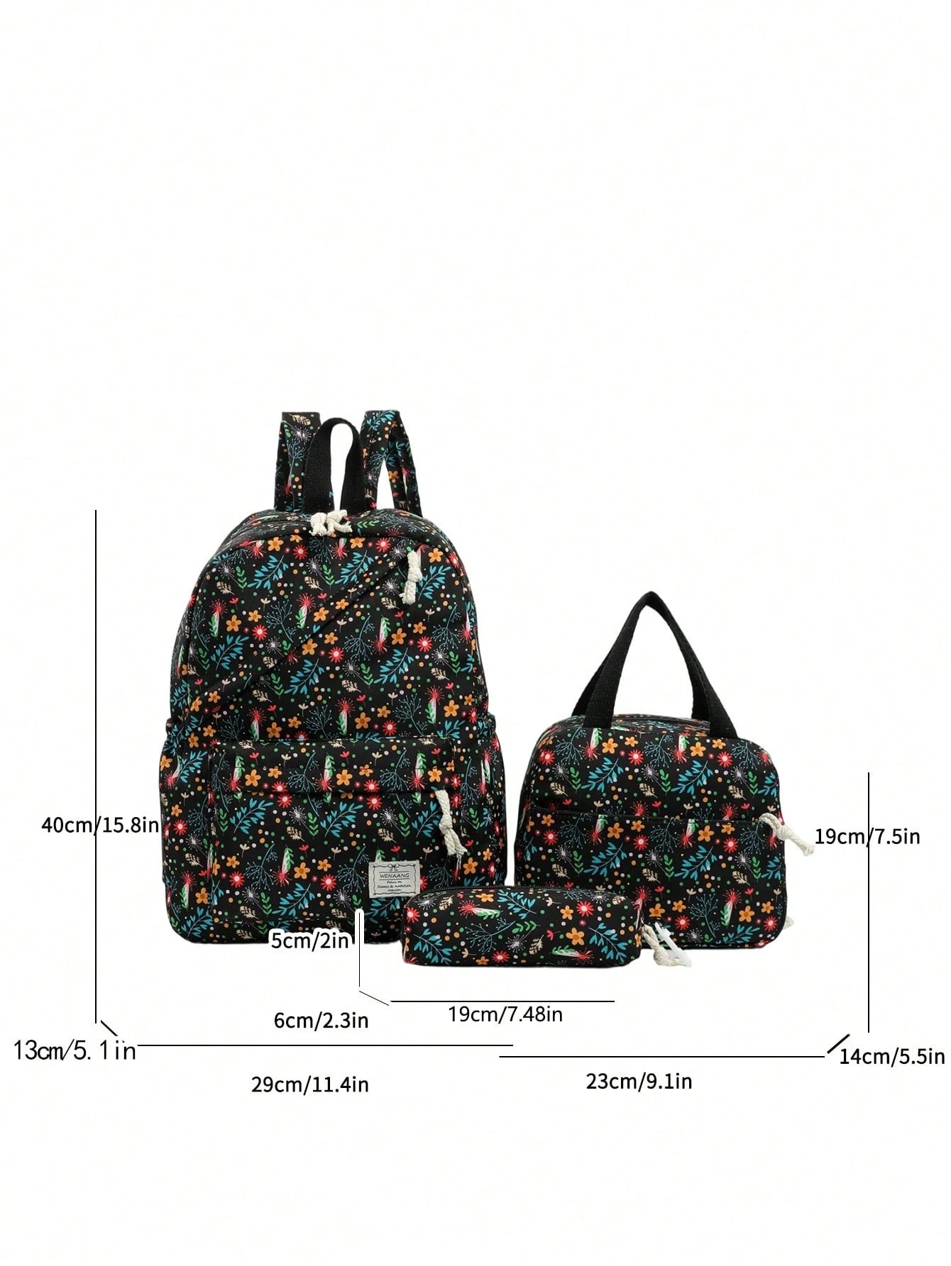 3pcs/Set Fresh Floral Mother-Daughter 3-Piece Backpack Set, Pastoral Small Floral Pattern Backpack Set, Includes Backpack + Lunch Bag + Pencil Case, Large Capacity Layered Storage, Front Zipper Pocket