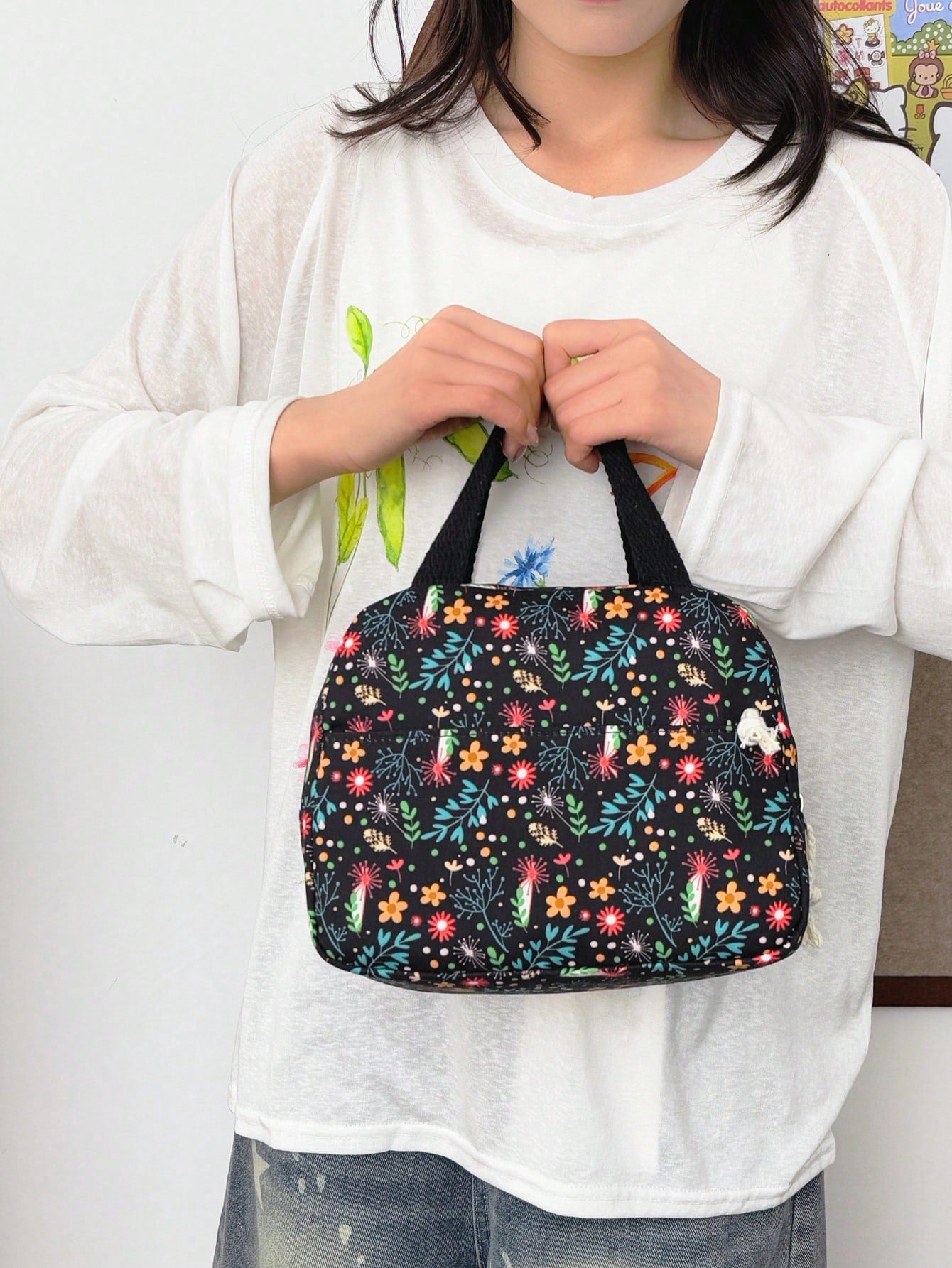 3pcs/Set Fresh Floral Mother-Daughter 3-Piece Backpack Set, Pastoral Small Floral Pattern Backpack Set, Includes Backpack + Lunch Bag + Pencil Case, Large Capacity Layered Storage, Front Zipper Pocket