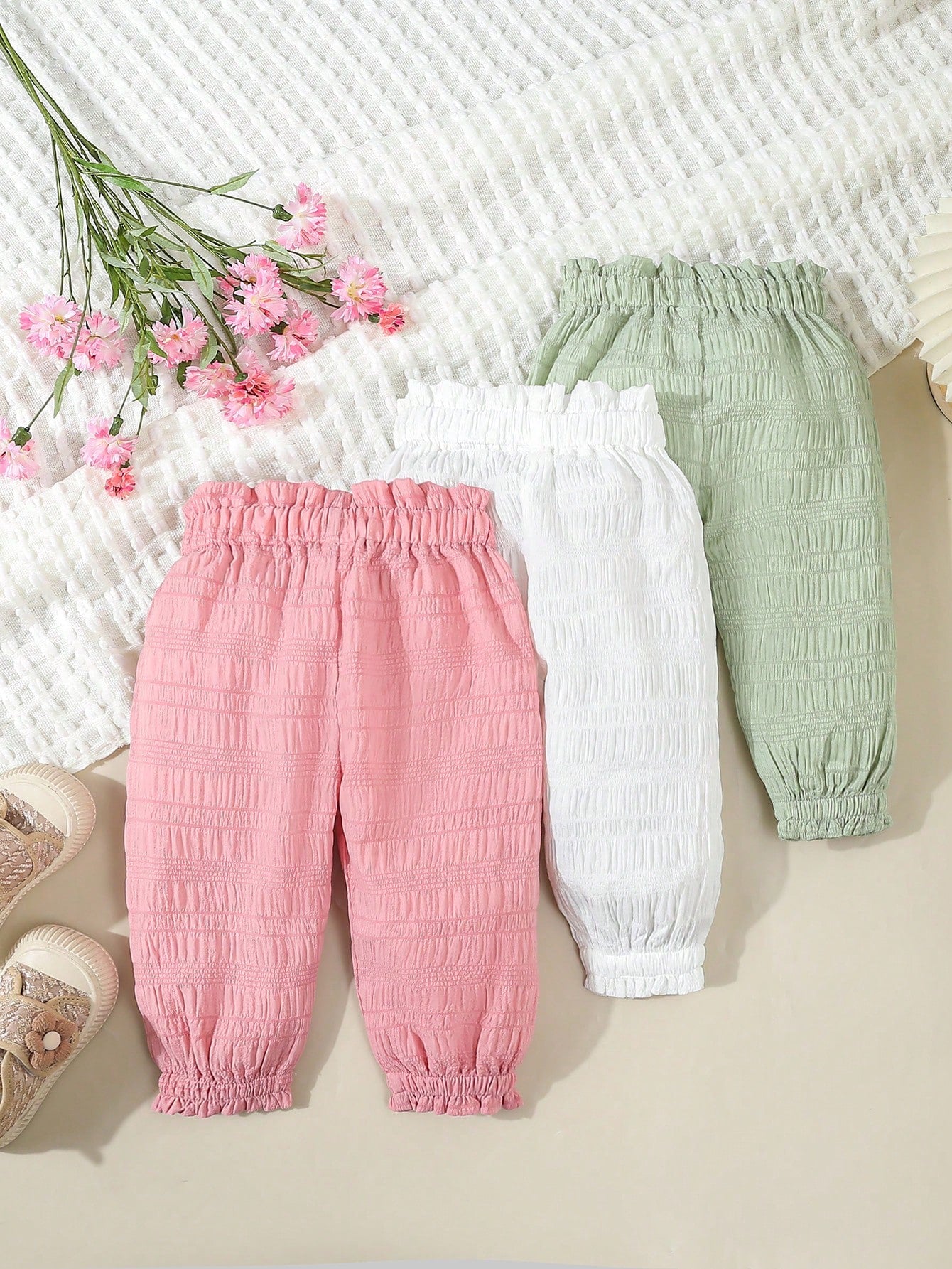 3pcs/Set Girls Casual Thin Pants, Kids Spring/Autumn Toddler Baby Girl Sporty Drawstring Trousers, Summer Outerwear Mosquito Proof Multi-Pack