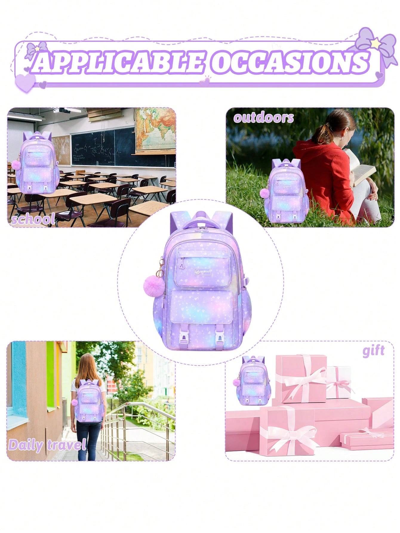 3pcs/Set Large Capacity Girls Backpack With Lunch Bag, Pockets And Pencil Case, Gradient Color Print School Backpack. Fits 15.6" Laptop, Multi-Functional Pockets. Suitable For Outdoor Travel, Back To