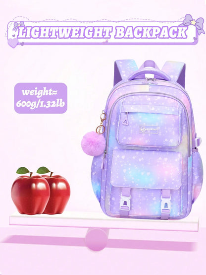 3pcs/Set Large Capacity Girls Backpack With Lunch Bag, Pockets And Pencil Case, Gradient Color Print School Backpack. Fits 15.6" Laptop, Multi-Functional Pockets. Suitable For Outdoor Travel, Back To