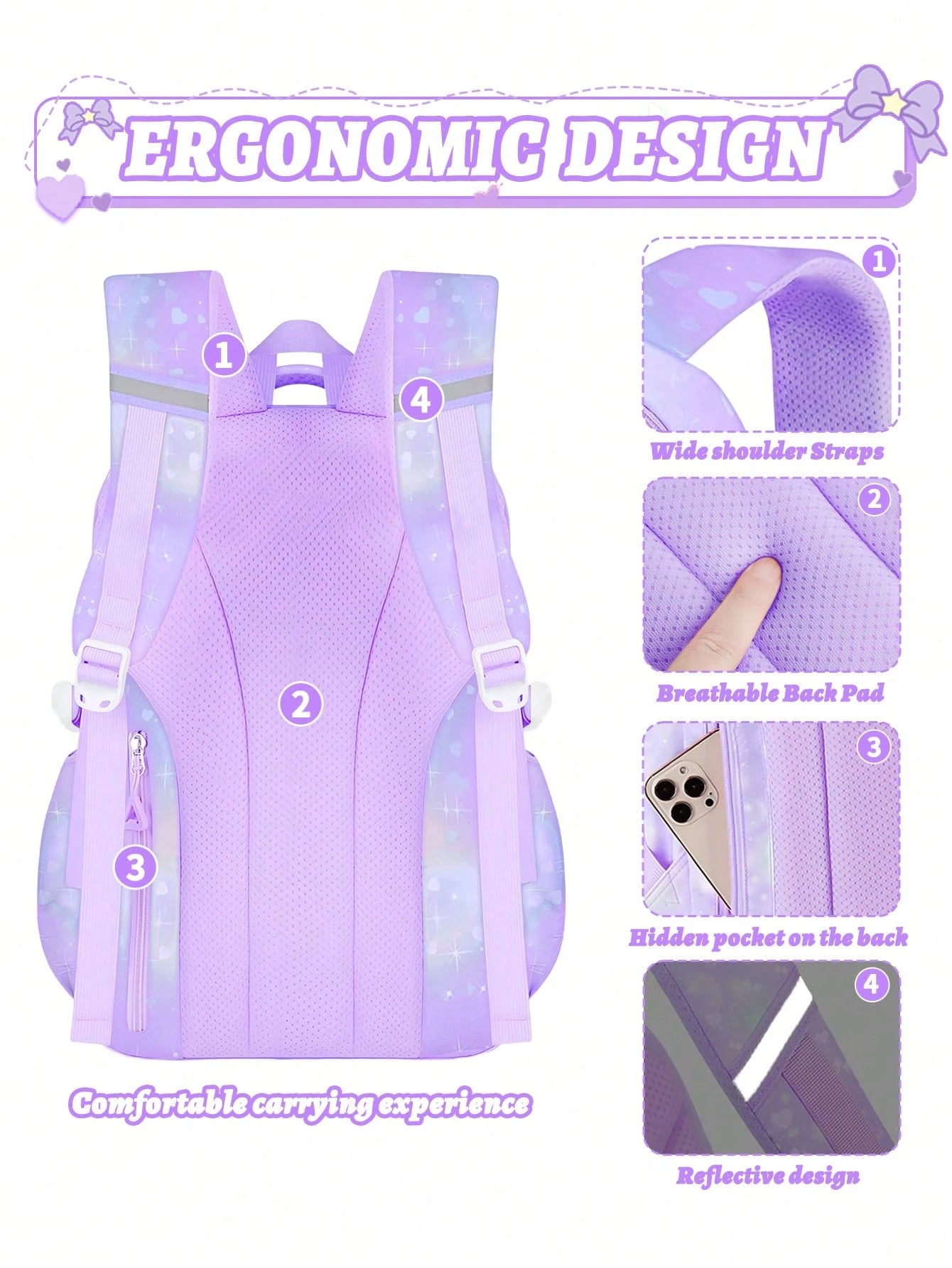 3pcs/Set Large Capacity Girls Backpack With Lunch Bag, Pockets And Pencil Case, Gradient Color Print School Backpack. Fits 15.6" Laptop, Multi-Functional Pockets. Suitable For Outdoor Travel, Back To