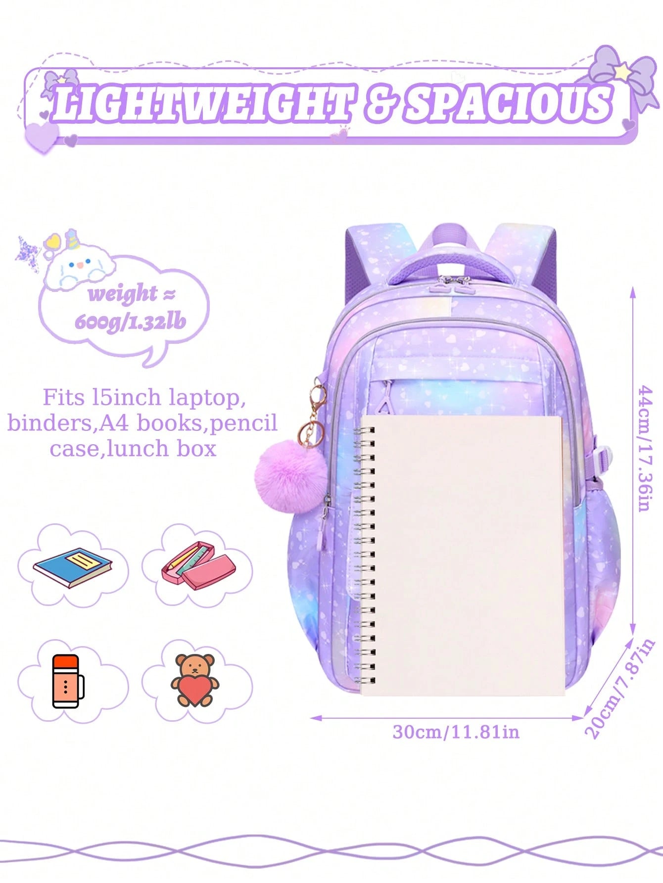 3pcs/Set Large Capacity Girls Backpack With Lunch Bag, Pockets And Pencil Case, Gradient Color Print School Backpack. Fits 15.6" Laptop, Multi-Functional Pockets. Suitable For Outdoor Travel, Back To