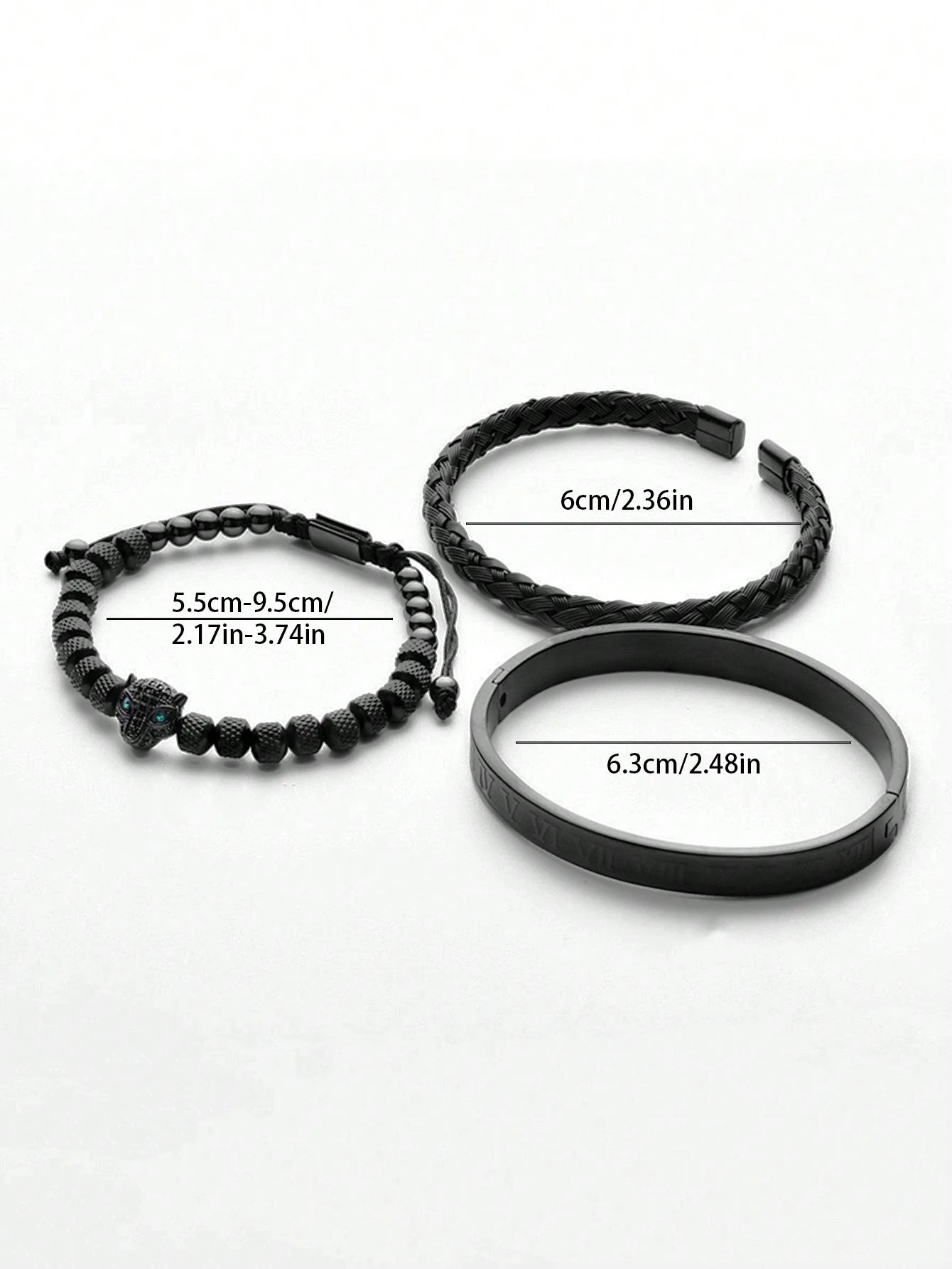 3pcs/Set Men's Pineapple Bead, Leopard Head Braided, Zirconia Stainless Steel Bracelets