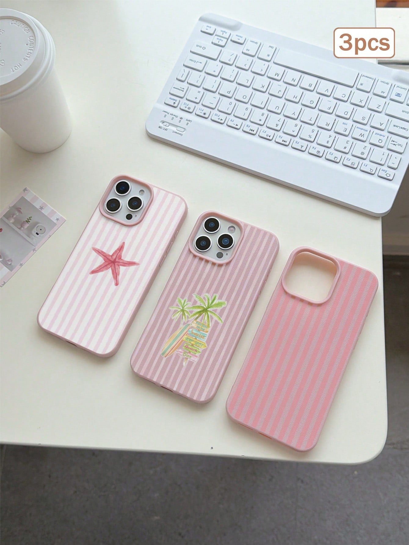 3pcs/Set Striped Print Leather Texture TPU Shockproof Full Coverage Protective Phone Case Compatible With Apple 11/12/13/14/15/16/17 Pro Max