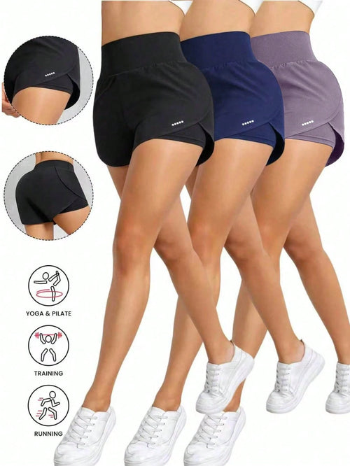 3pcs/Set Women's Sports Yoga Shorts, High Waist Comfortable Fit, Loose Running Fitness Shorts, Breathable Quick-Drying Fabric, Athletic Style