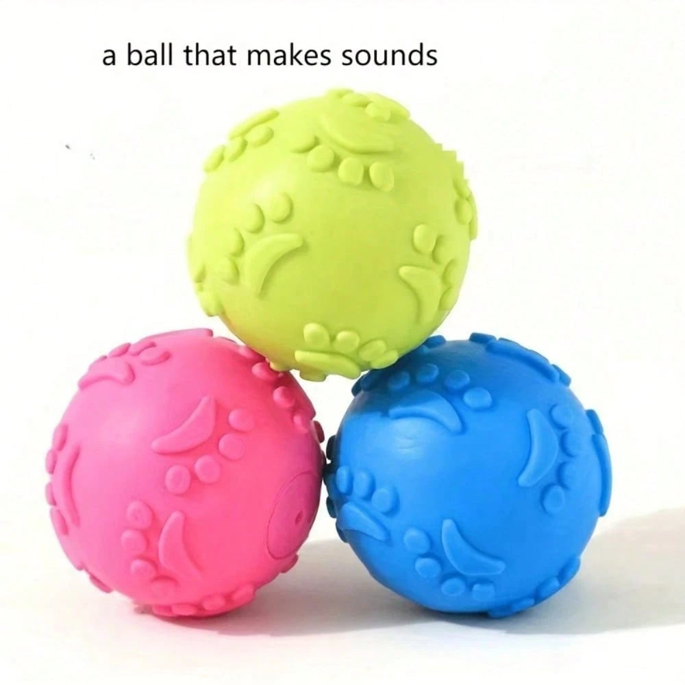 3pcs-Squeaky Dog Toy Balls. Made Of And Materials, Soft And Elastic. With Embossed Paw Prints, Durable And Bite-Resistant. These Are Dog Toy Balls, Perfect For Daily Interaction And Training. Random C